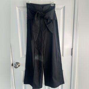 SHEIN Black Wide-Leg Linen Blend Pant with Bow and Leg Slit NWOT